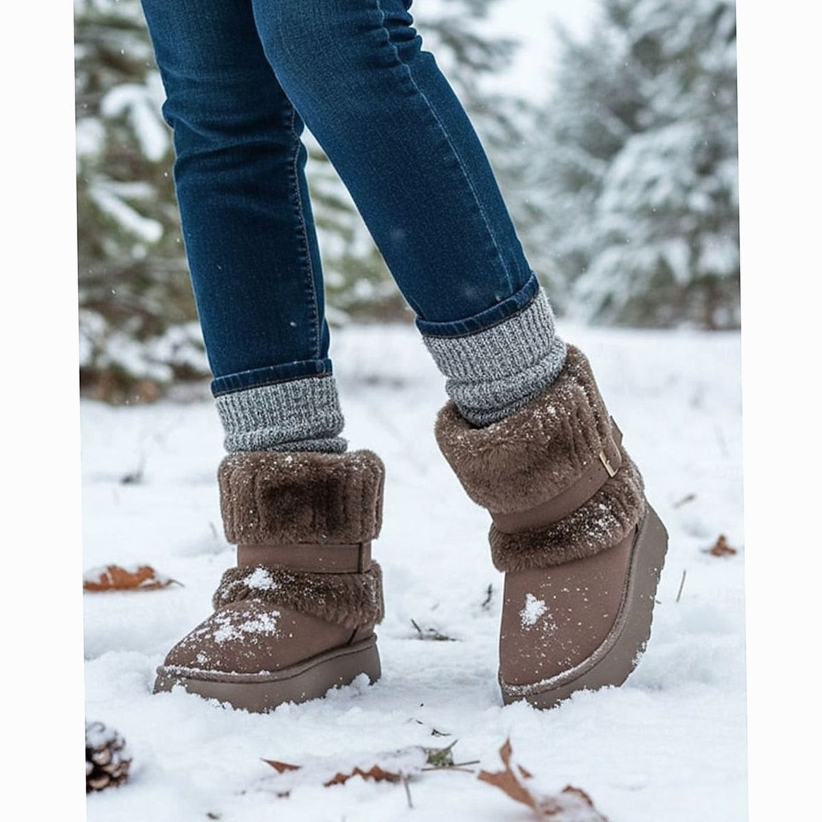 Women's Winter Snow Boots with Fur Trim and Slip-On Design