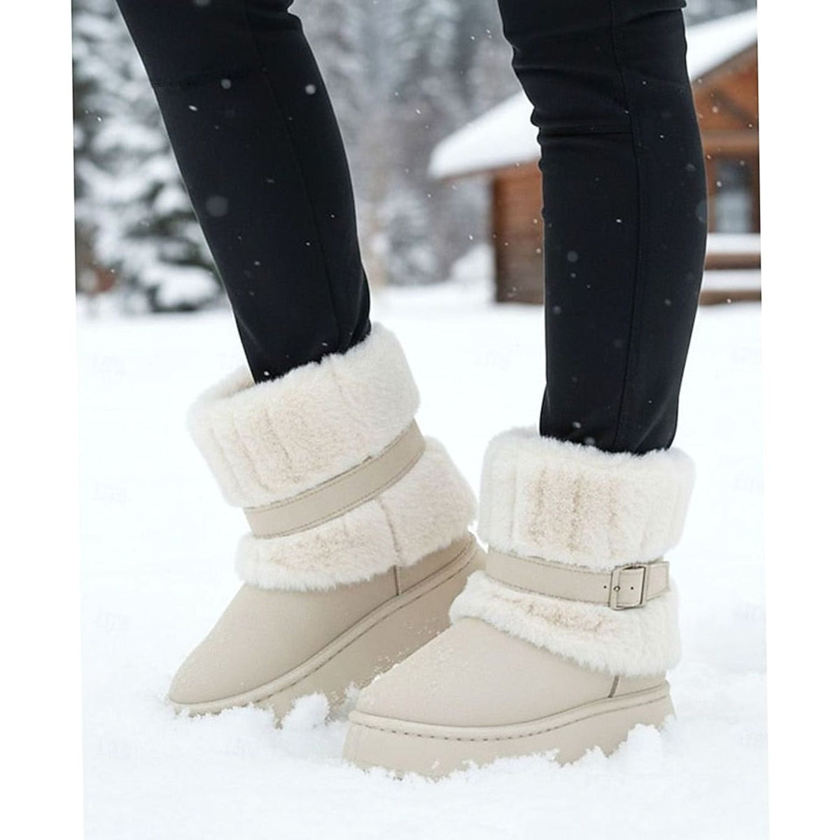 Women's Winter Snow Boots with Fur Trim and Slip-On Design