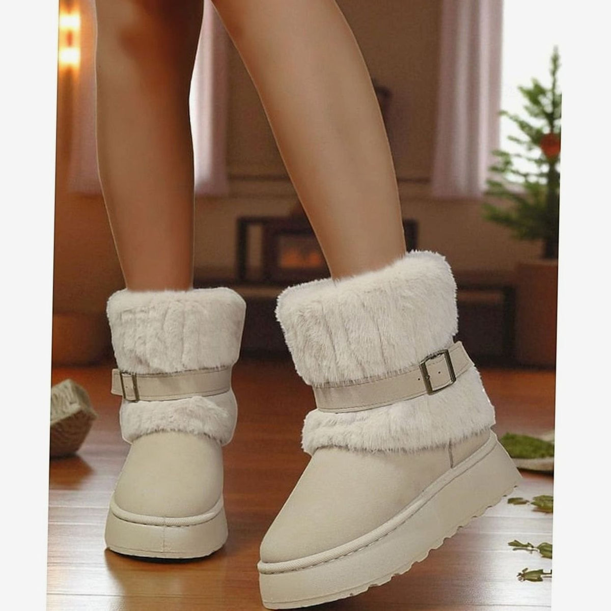 Women's Winter Snow Boots with Fur Trim and Slip-On Design