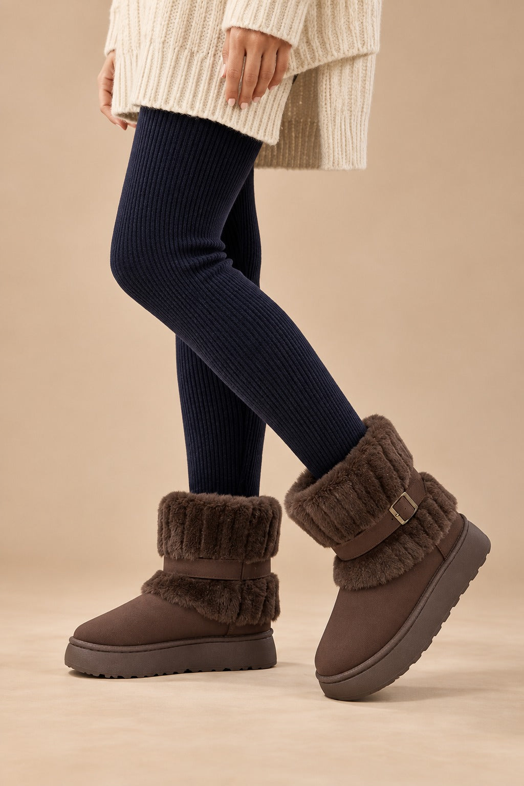 Women's Winter Snow Boots with Fur Trim and Slip-On Design