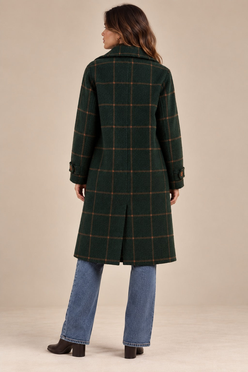 Women's Retro Wool Blend Plaid Tweed Coat with Lapel Collar